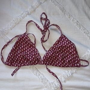 Red and White Patterned Bikini Top